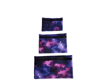 Pouch Set Purple and black galaxy print cotton