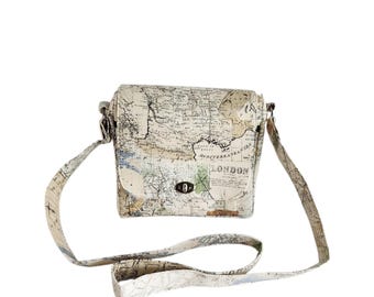 Crossbody messenger Map print cotton Small