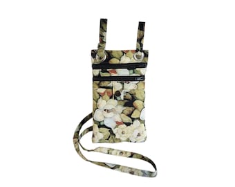 Crossbody hip bag Magnolia print on black cotton Small