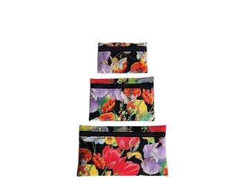 Pouch Set Fairy garden print cotton