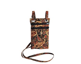 Crossbody hip bag Earth tone paisley cotton Small
