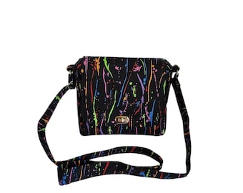 Crossbody messenger Paint splatter cotton print Small