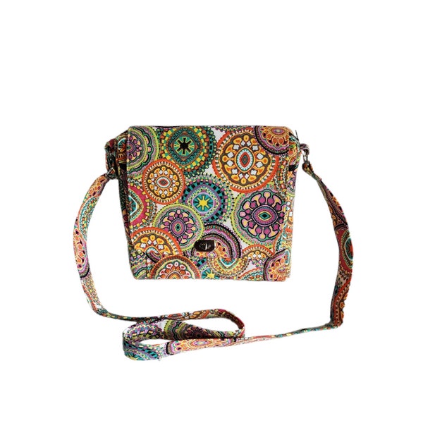 Large messenger Rainbow floral medallion print canvas