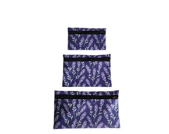 Pouch Set Lavender print cotton