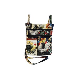 Riñonera grande de algodón con estampado de pollos y patchwork