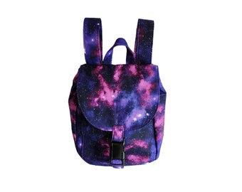 Small backpack Purple and black galaxy print cotton