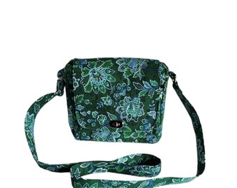 Small messenger Green and blue paisley print canvas