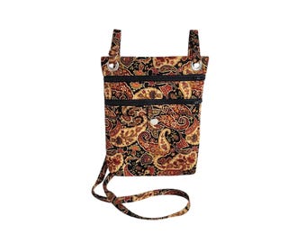 Crossbody hip bag Earth tone paisley cotton Large