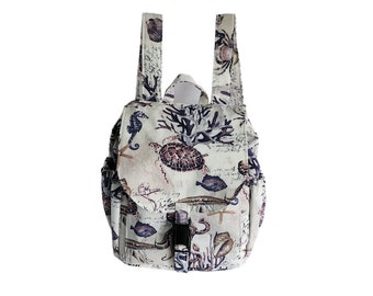 Medium size backpack Ocean print solarium canvas