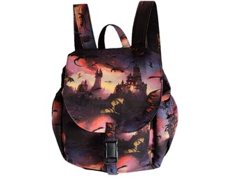 Medium backpack Dragon and castle print cotton