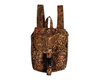 Backpack Brown paisley batik cotton Small
