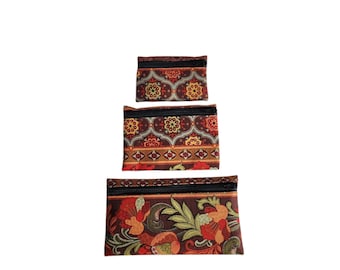 Pouch Set Earth tone floral frenzy cotton