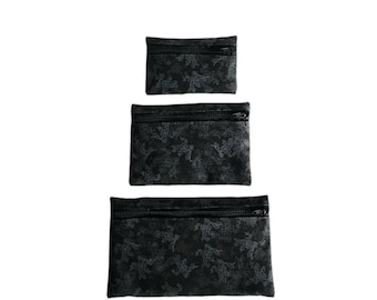 Pouch Set Grey black and grey floral print cotton