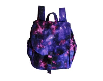 Medium backpack Purple and black galaxy print cotton