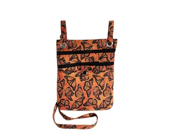 Large hip bag Monarch butterfly print cotton