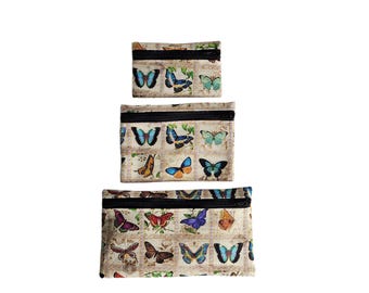 Pouch Set Butterfly print cotton