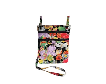 Crossbody hip bag Fairy garden print cotton Large