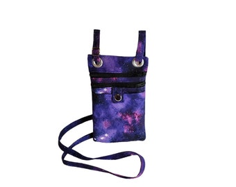 Small hip bag Purple and black galaxy print cotton