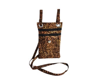 Crossbody hip bag Brown paisley batik cotton Small