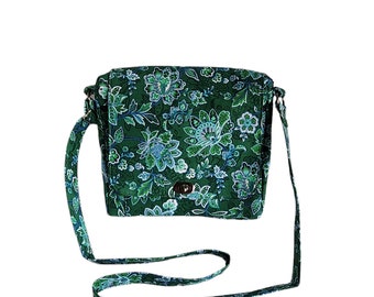 Large messenger Green and blue paisley floral print canvas