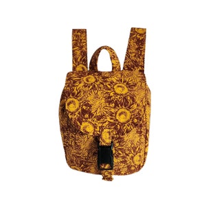 Small backpack Yellow and maroon sunflower print cotton