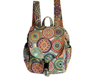 Medium size backpack Rainbow floral medallion print canvas