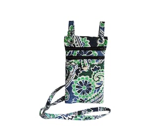 Small hip bag Green and blue paisley print canvas