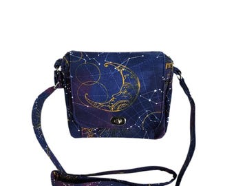 Cross body messenger Celestial print cotton canvas Small