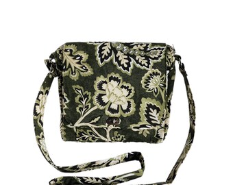 Large messenger Green floral print canvas