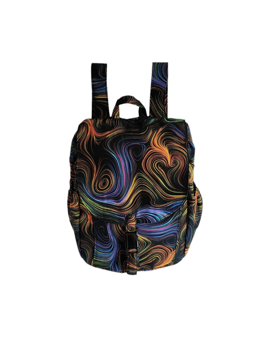 Large Backpack Neon Swirl Print Cotton - Etsy