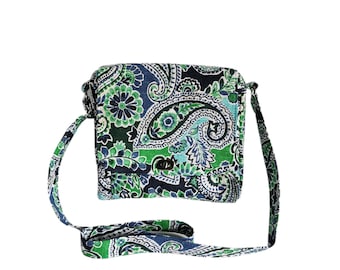 Large messenger Green and blue paisley print canvas