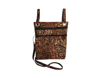 Crossbody hip bag Brown paisley batik cotton Large