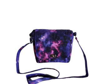 Small messenger Purple and black galaxy print cotton