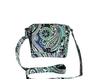 Small messenger Green and blue paisley print canvas