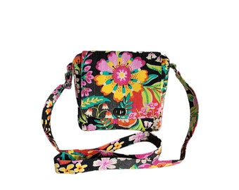 Small messenger Vibrant floral print canvas