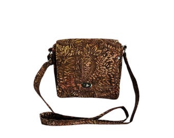 Crossbody messenger Brown paisley batik cotton Small