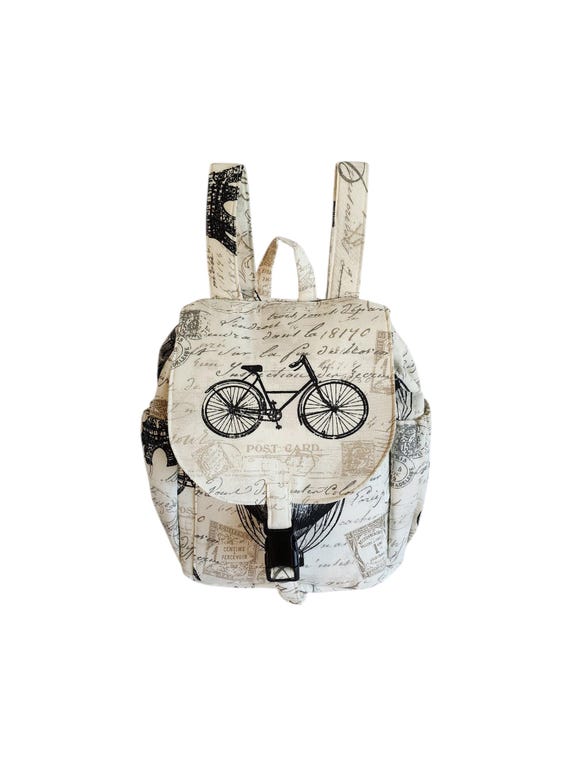 Backpack Bicycling Through Paris Print Canvas Medium - Etsy 