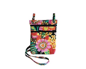 Large hip bag Vibrant floral print canvas