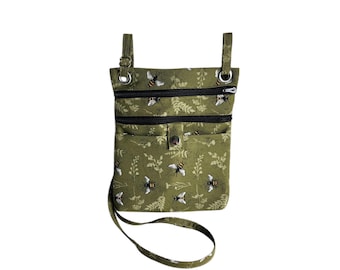 Crossbody hip bag Bee and foliage cotton canvas Large