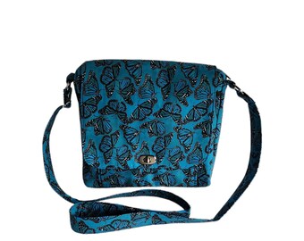 Large messenger Blue butterfly print cotton