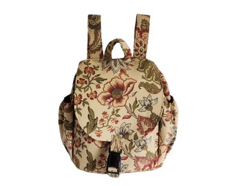 Medium size backpack Earth tone foral print canvas