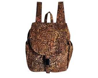 Backpack Brown paisley batik cotton Medium
