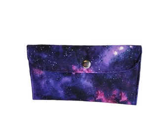 Large Wallet Purple and black galaxy print cotton