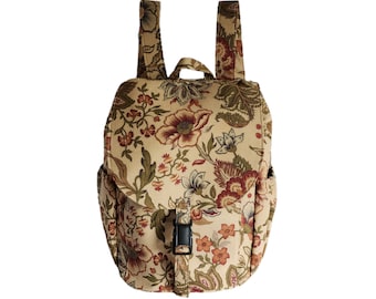 Large backpack Earth tone floral print canvas