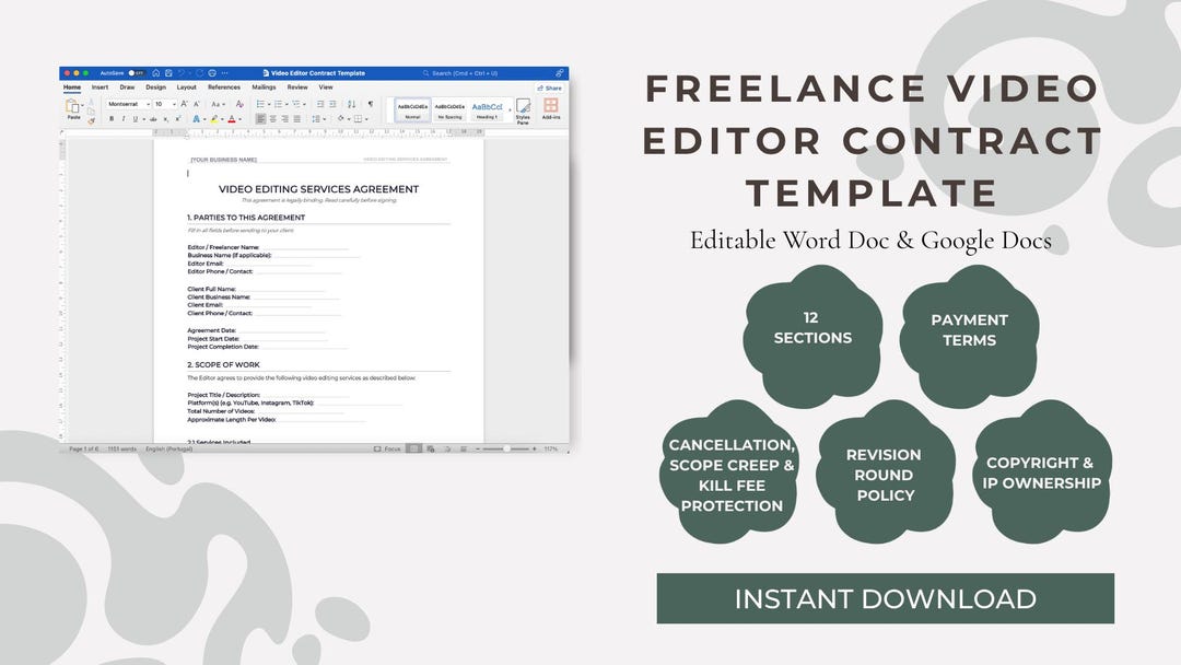 Editor Contract.pdf Freelance Video Editor Contract Template Video Editing Services ...