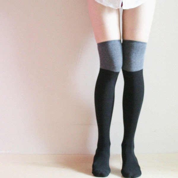 Color blocked Over knee socks Thigh high Boot socks Preppy Lolita Pin up Retro Holiday gift socks