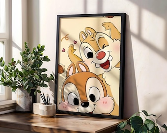 Chip und Chap Poster – Disney Wandbild, Waldhörnchen-Druck, klassische Zeichentrickdekoration