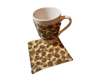 Sunflower Coffee Mug Cozy & Coaster Set Cup Cozies Sleeve Reusable Fabric SFC05
