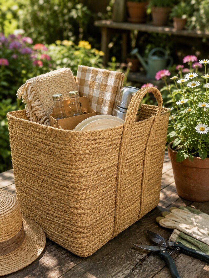 Woven Storage Basket, Seagrass Basket With Handles, Boho Laundry Basket ...
