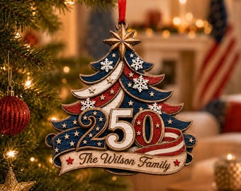 Custom America Anniversary Wood Ornament, Personalized Family Patriotic Christmas Tree Decor, 1776-2026 USA Flag, Semiquincentennial Gift